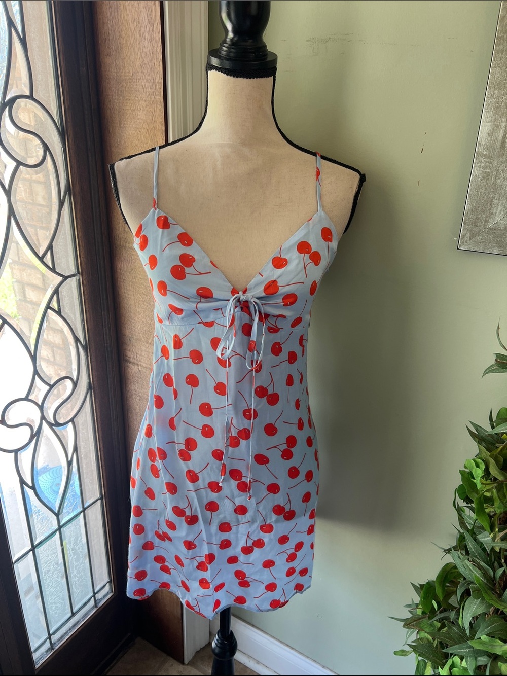 Forever 21 Light Blue Cherry-Print Slip Dress